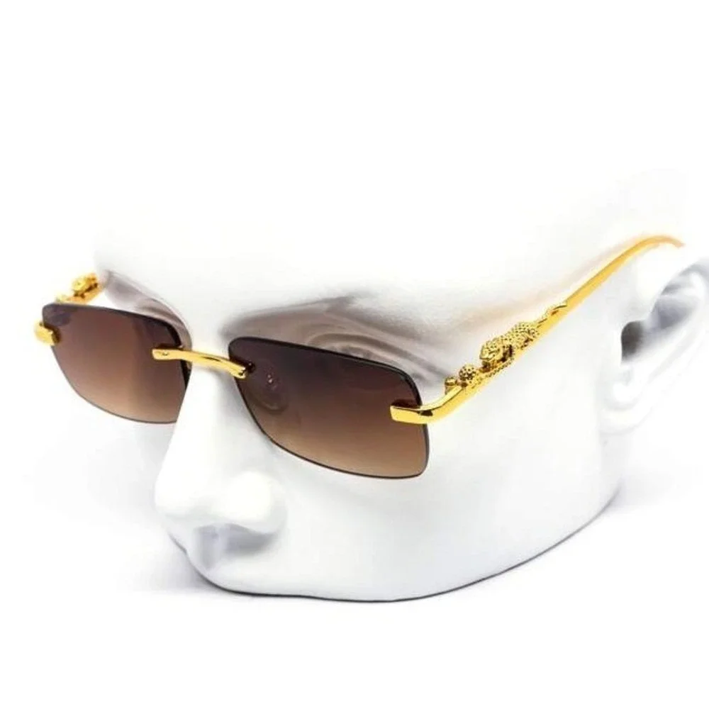 Rimless Sunglasses Gold Brown Lens Fashion‎ Shades Men Retro Small Outdoor Gafas